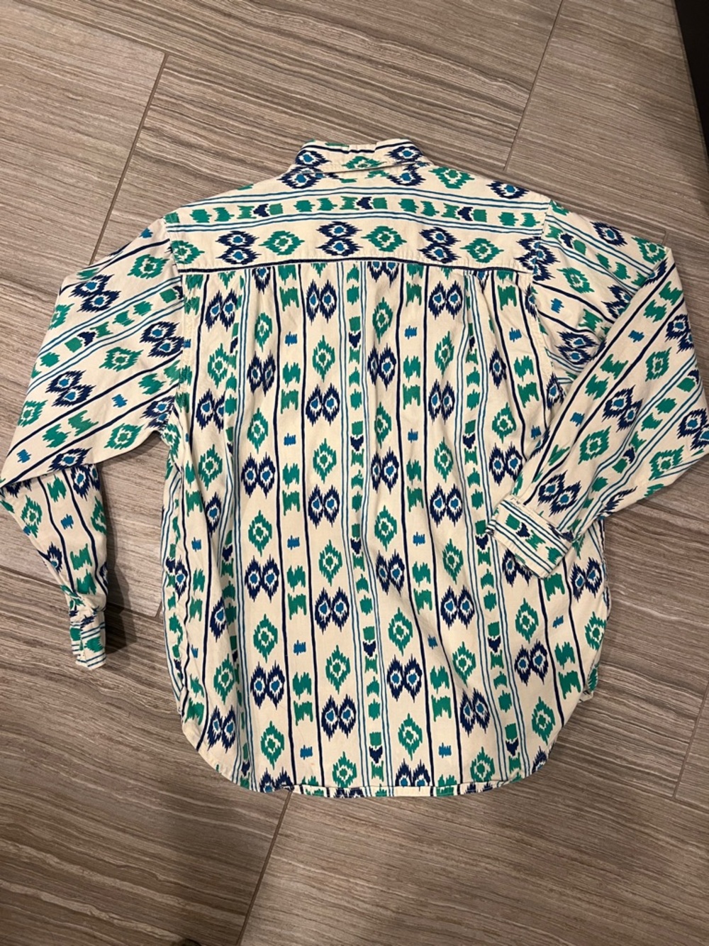 Vintage Southwestern Button-Up Shirt in Teal & Navy Ikat Print Small - Picture 6 of 6